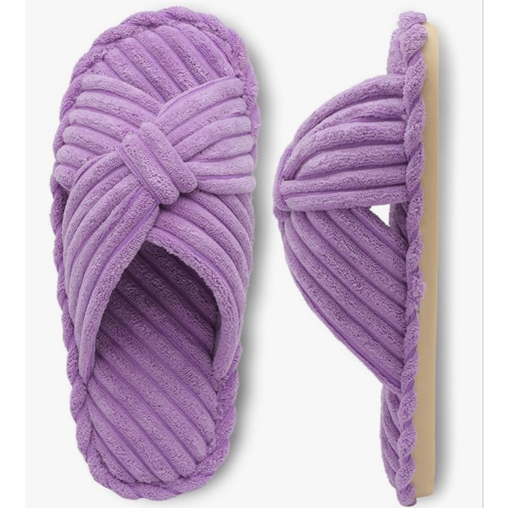 New Purple Faux Fur Criss Cross Open Toe House Slippers 11.5-12.5